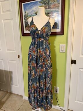 Floral Maxi Sundress with Smocked Waist - Teal Floral